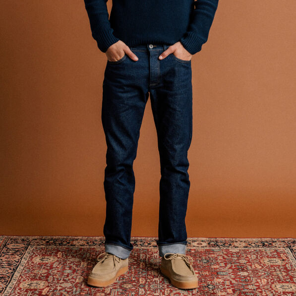 jeans straight fabrique en france denim brut rinse homme Jeans straight fabriqué en France denim brut rinse homme
