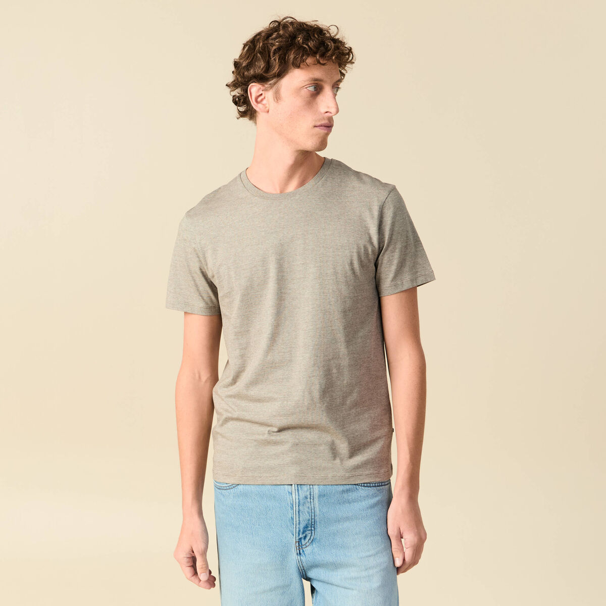 T-shirt cintr&eacute; col rond manches courtes taupe homme