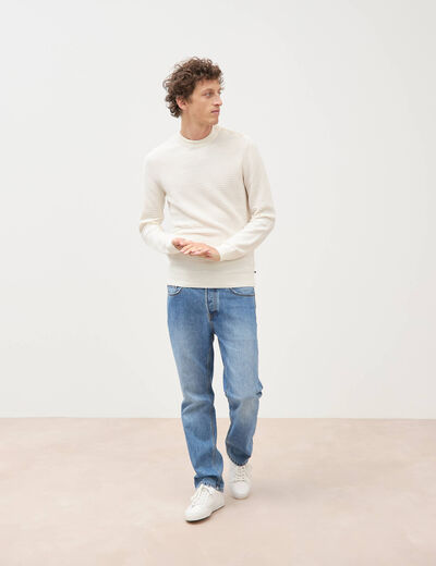 Pull col rond manches longues ecru homme