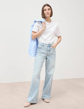 Jeans large taille haute denim bleach femme