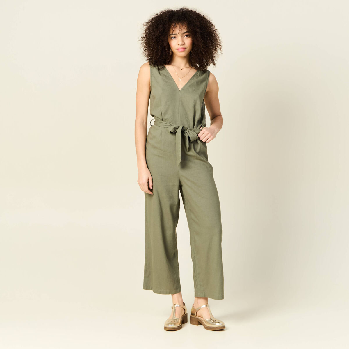 Combinaison éco-responsable vert kaki femme