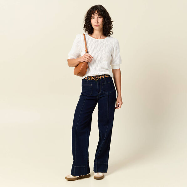 pull manches courtes ajoure creme femme Pull manches courtes ajouré creme femme