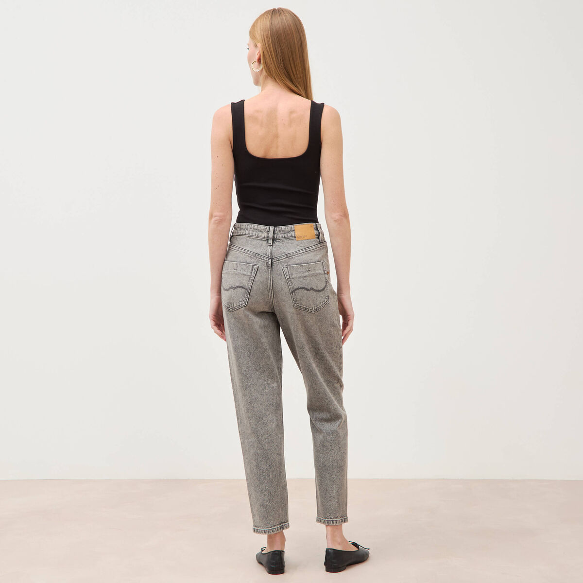 Jeans mom 7/8&egrave;me denim gris femme