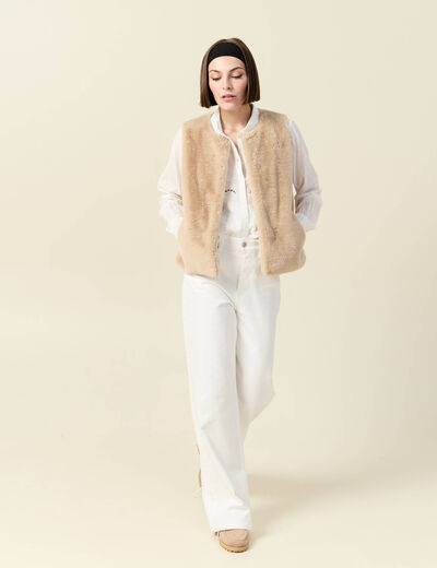 Chemise manches longues en coton brodée creme femme