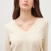 Pull droit col v manches longues creme femme