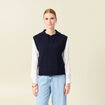Pull sans manches capuche bleu marine femme
