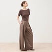 Pantalon large taille standard marron femme