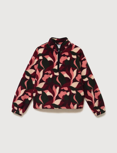 Cardigan col montant manches longues bordeaux femme