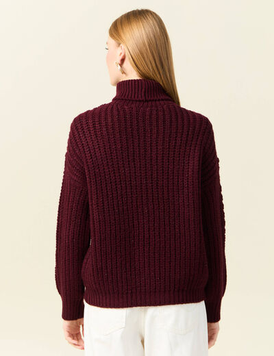 Pull manches longues col roulé rouge foncé femme