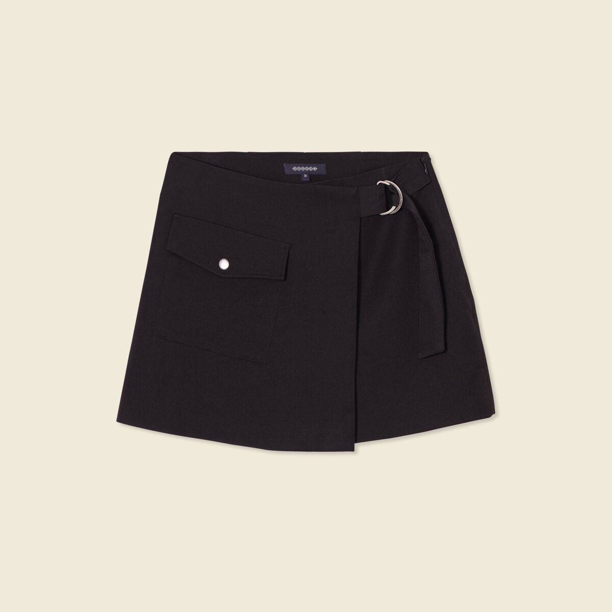 Jupe-short cargo avec boucle noir femme