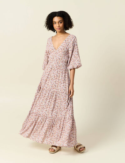 Robe longue évasée ivoire femme