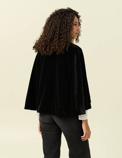 Cape ajust&eacute;e sans manches effet velours noir femme