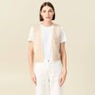 Gilet sans manches col v brod&eacute; creme femme