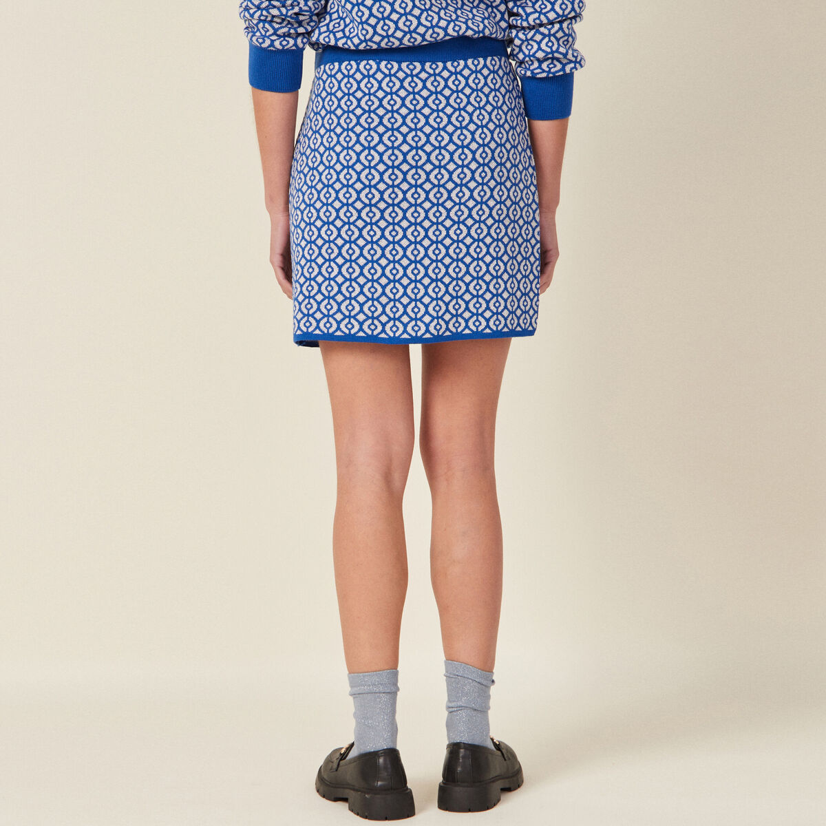 Jupe droite tricot&eacute;e bleu femme