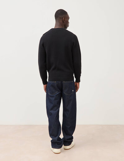 Pull manches longues col rond noir homme