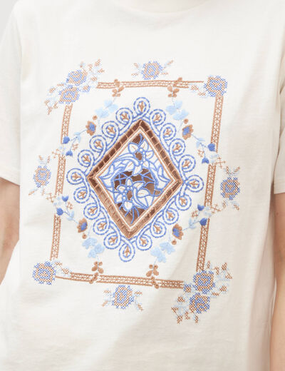 T-shirt en coton manches courtes ivoire femme