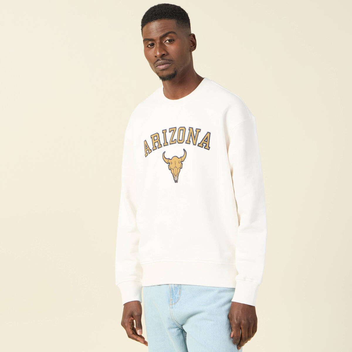 Sweat oversize col rond manches longues ecru homme