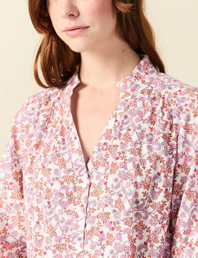 Blouse manches longues en coton orange corail femme