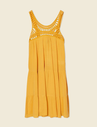 Robe évasée poitrine crochet jaune femme