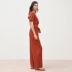Blouse cropped manches courtes marron cognac femme