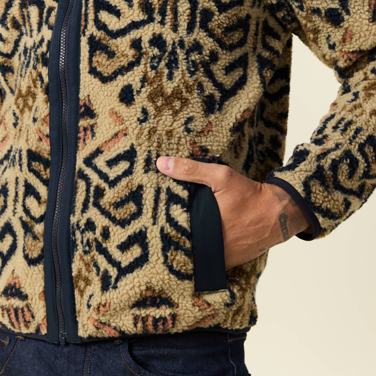 Gilet manches longues zippé sherpa beige homme