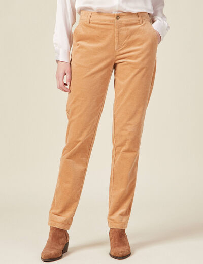 Pantalon chino velours côtelé marron clair femme