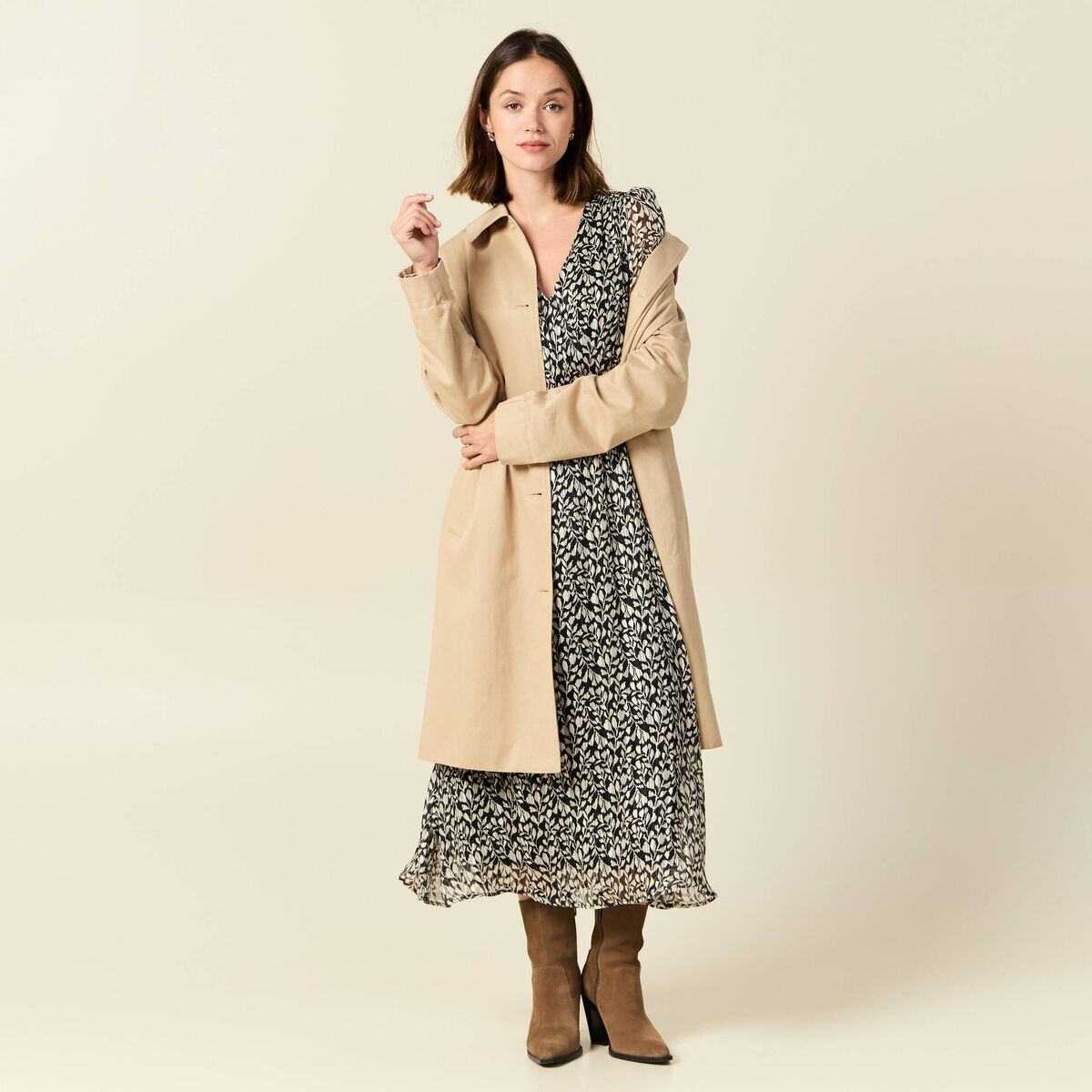 Robe longue évasée manches 3/4 noir femme