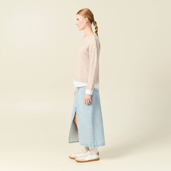 Pull manches longues 2-en-1 creme femme