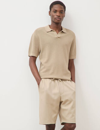 Bermuda droit &eacute;lastiqu&eacute; beige homme