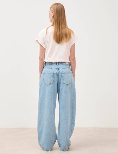 Jeans wide leg cropped taille bascul&eacute;e bleu ciel femme