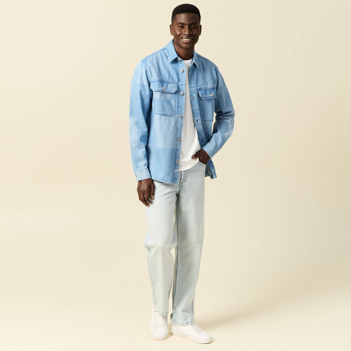 Jeans large 5 poches denim snow bleach homme