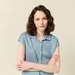 Polo en lin manches courtes bleu gris femme