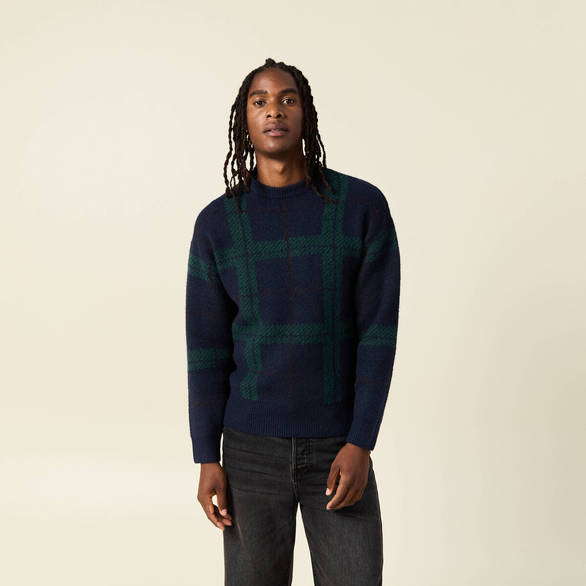 Pull manches longues bleu marine homme