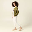 Gilet manches longues col rond vert kaki femme