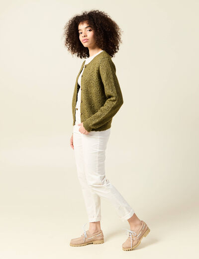 Gilet manches longues col rond vert kaki femme