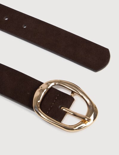 Ceinture large en cuir marron fonc&eacute; femme