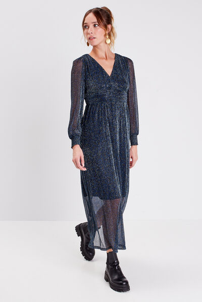 Robe longue droite fluide noir femme