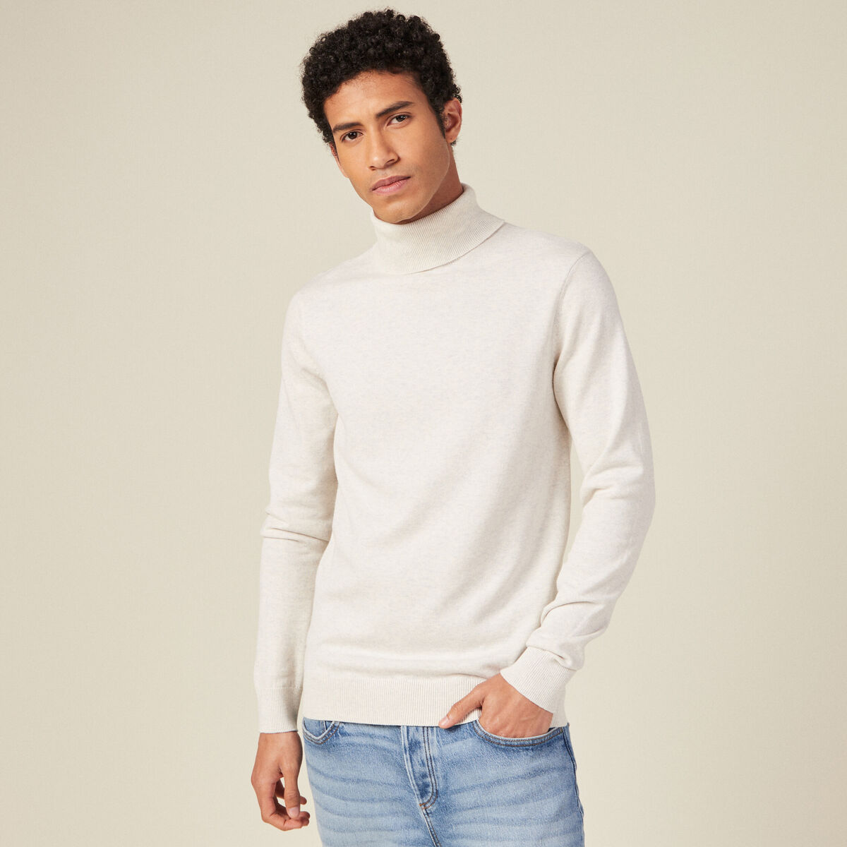 Pull manches longues ecru homme