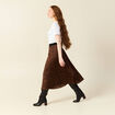 Jupe longue droite plissée marron foncé femme
