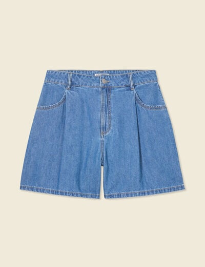 Short droit en jean à pinces denim baby bleu femme