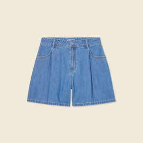 short droit en jean a pinces denim baby bleu femme Short droit en jean à pinces denim baby bleu femme