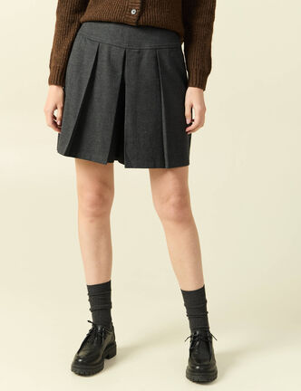 Jupe-short pliss&eacute;e gris femme