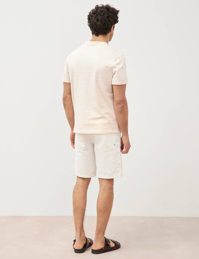 T-shirt ray&eacute; col rond manches courtes rose poudr&eacute;e homme