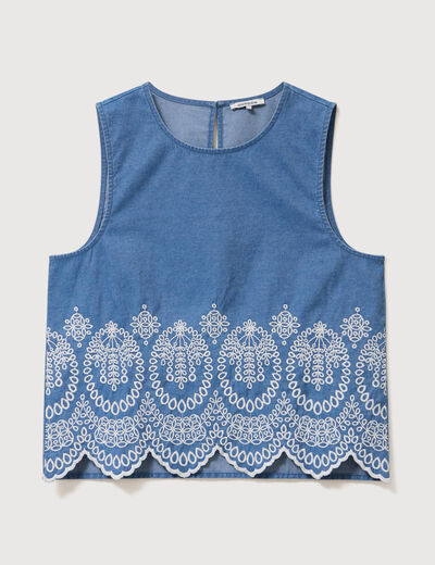 Top en jeans sans manches col rond bleu clair femme