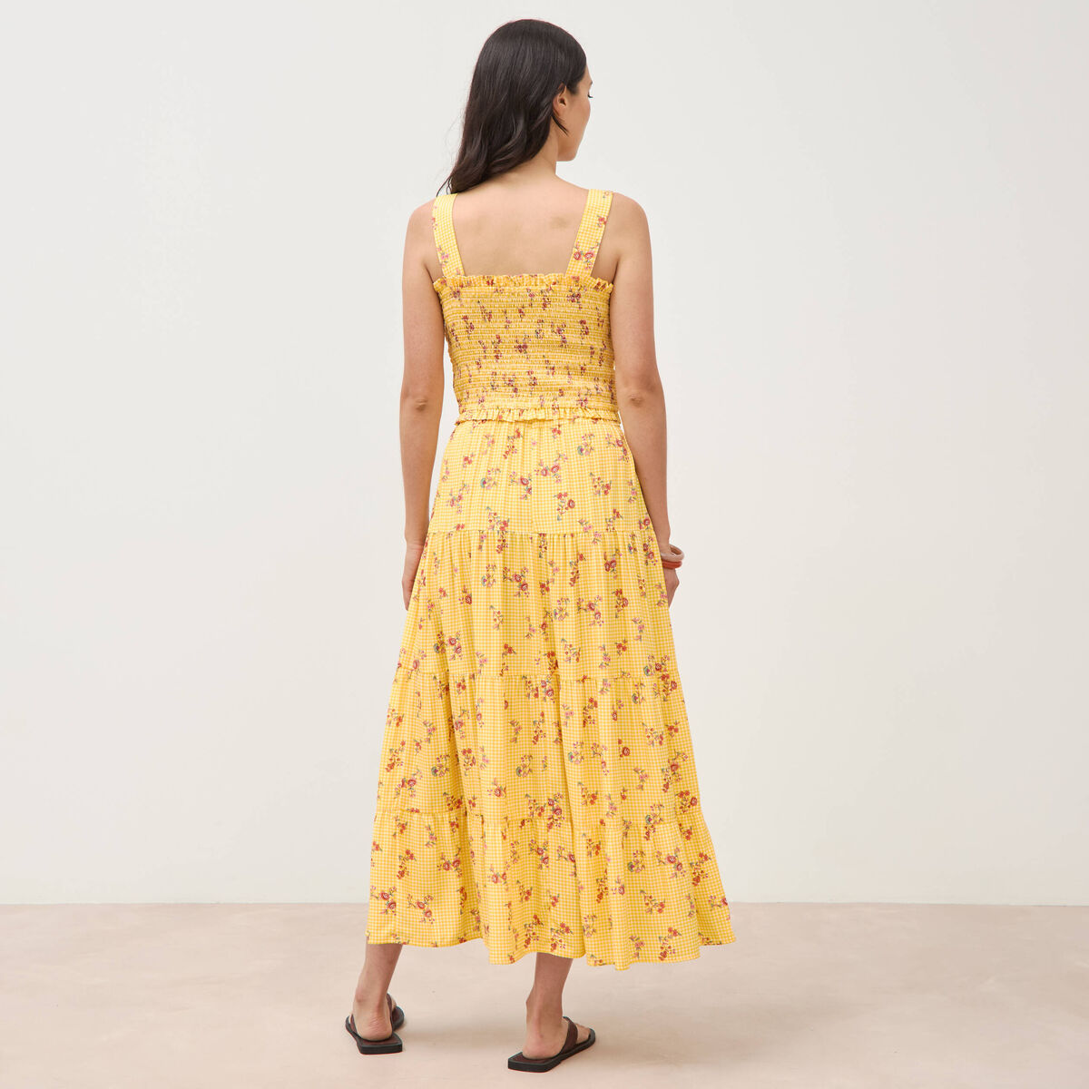 Jupe longue &eacute;vas&eacute;e fluide jaune femme