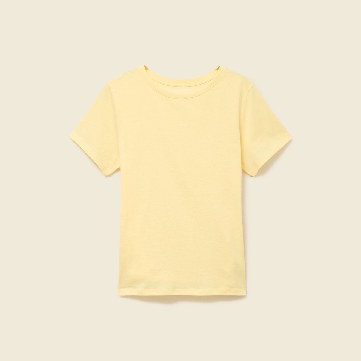 T-shirt cintr&eacute; col rond manches courtes jaune pastel femme