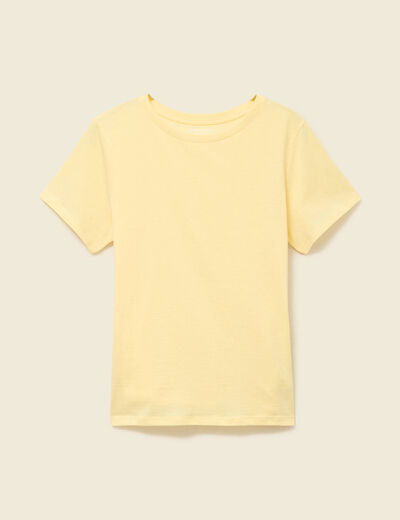 T-shirt cintr&eacute; col rond manches courtes jaune pastel femme