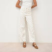 Jeans barrel taille haute bas resserr&eacute; ecru femme