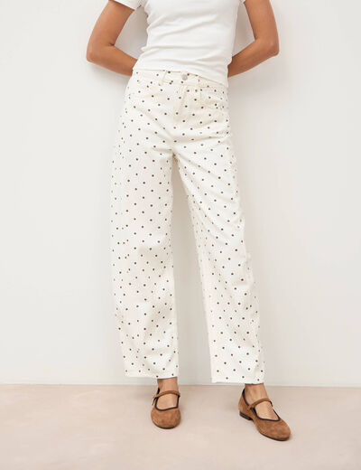 Jeans barrel taille haute bas resserr&eacute; ecru femme