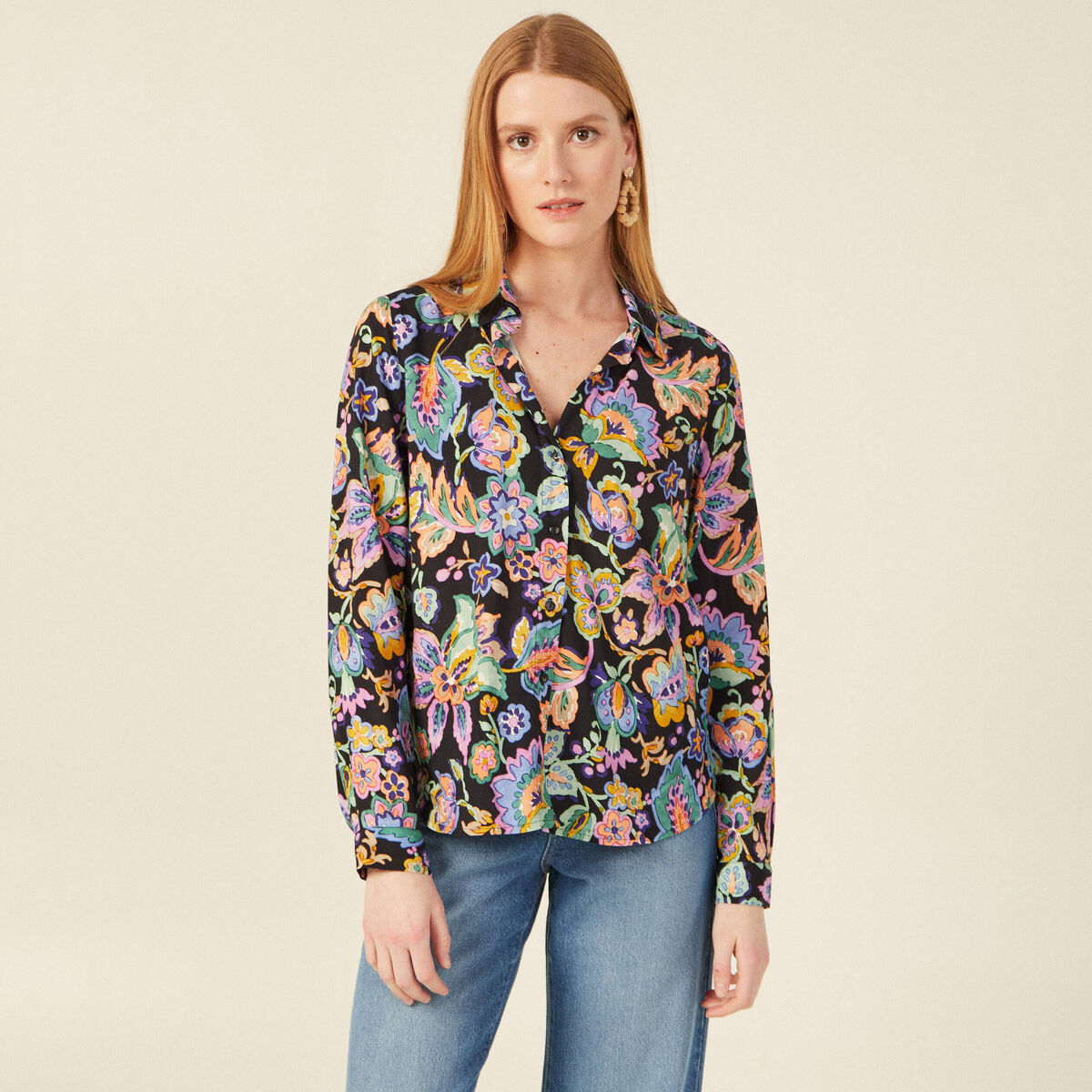 Chemise manches longues multicolore femme